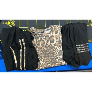 Lot of 3 Pixie Lane XL Leopard Print sweatshirts black brown stars hearts EUC